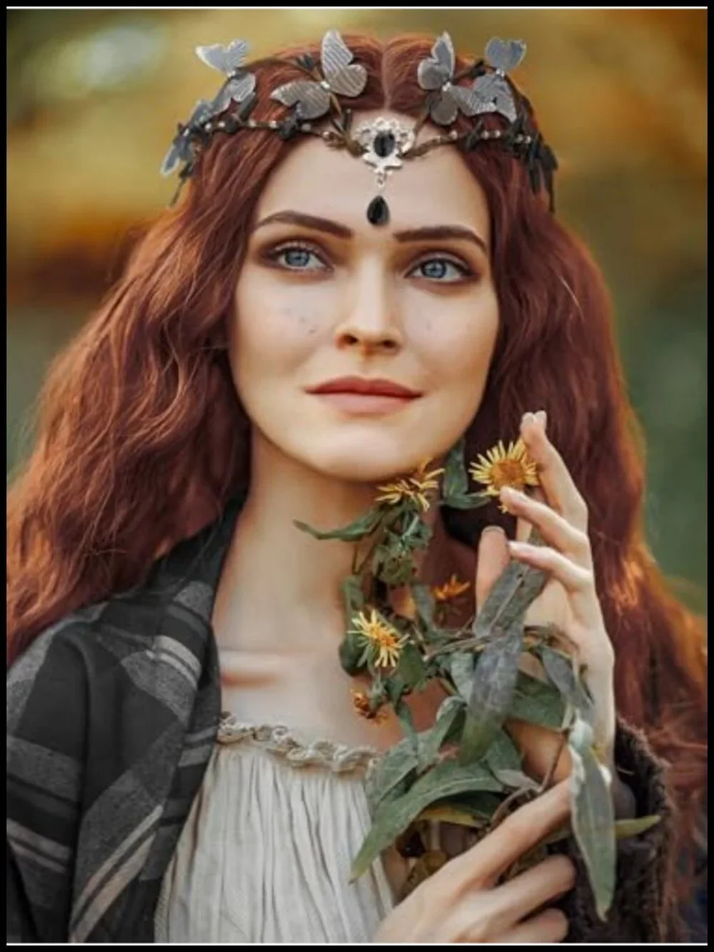 Handmade Butterfly Fairy Crown Elf Headpiece Flower Headband with Crystal for